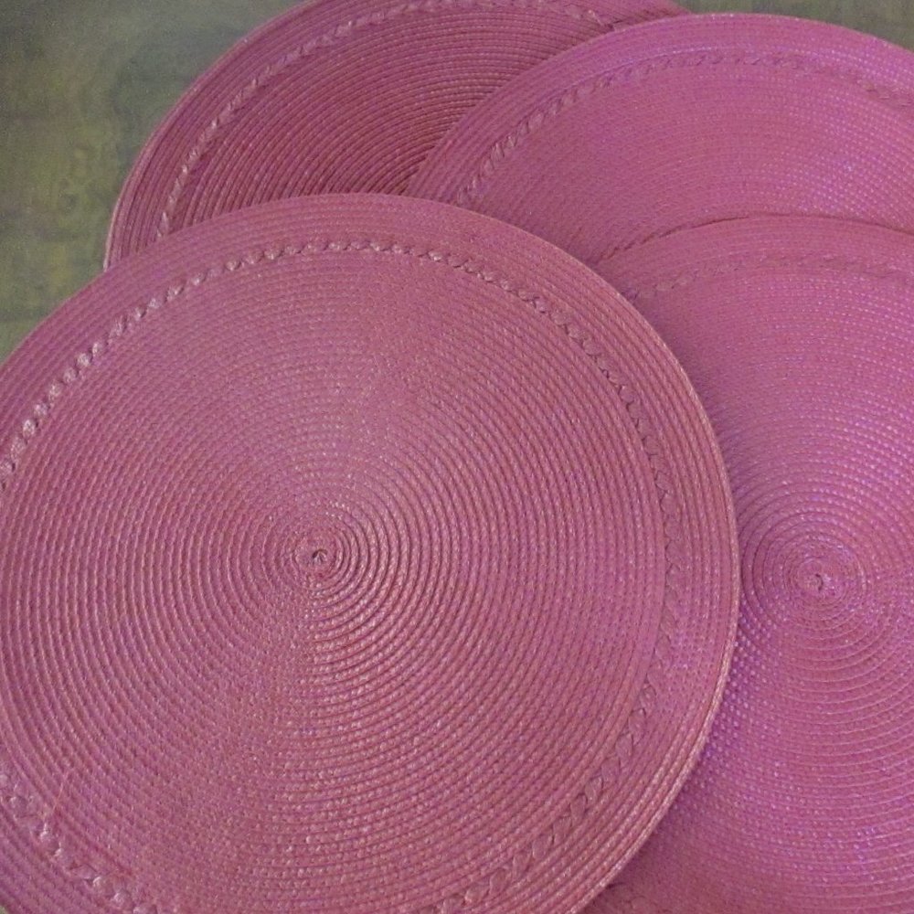Dark Red Round Vinyl Woven Straw 15 inch diameter Placemats set of 4